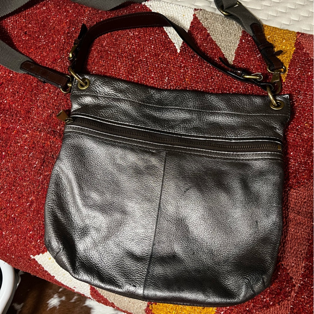 Large Metallic Distressed Fossil purse